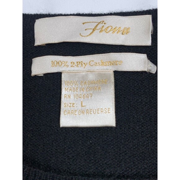 Fionn 2 Ply Cashmere Sweater Womens Size L Black Crewneck Elevated Basic - Picture 2 of 6